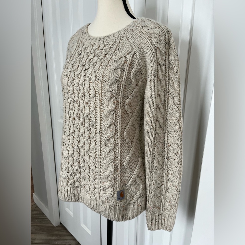 Carhartt Cable Knit Sweater in Cream with Elbow patches